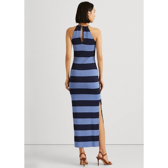 Ralph Lauren Striped Sleeveless Halter Dress Blue Navy $225 - Picture 2 of 12